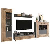 WOHNWAND 4-teilig  in  350/195/40 cm  - KONVENTIONELL, Glas/Holzwerkstoff (350/195/40cm) - MID.YOU