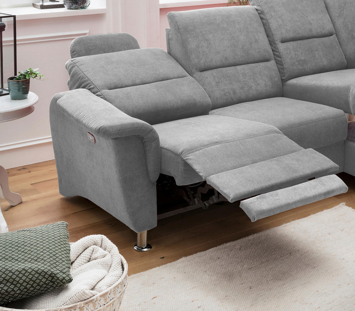 ECKSOFA in Mikrofaser Grau  - Chromfarben/Grau, Konventionell, Textil/Metall (231/184cm) - Livetastic