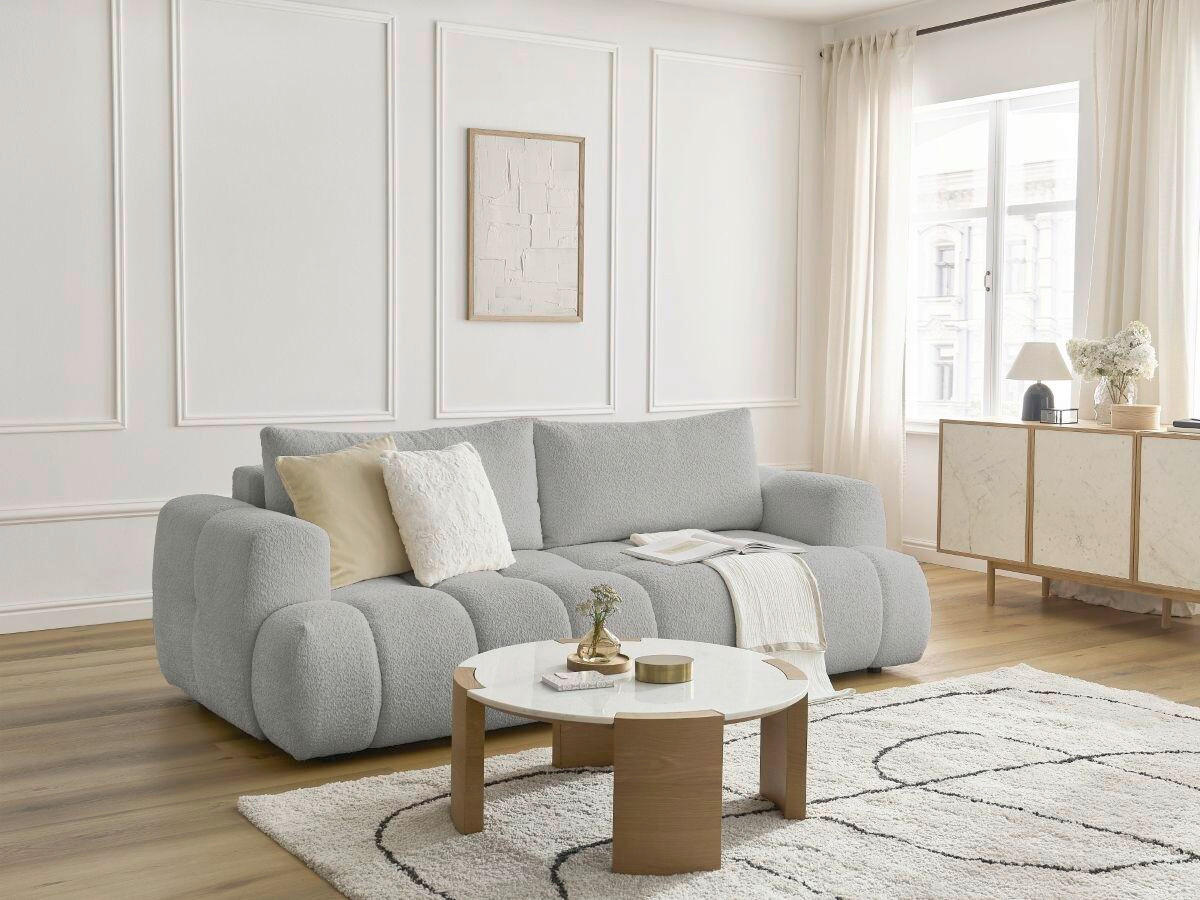 SCHLAFSOFA FUJI Bouclé Hellgrau  inkl.  - Hellgrau/Schwarz, MODERN, Kunststoff/Textil (251/113/88cm)