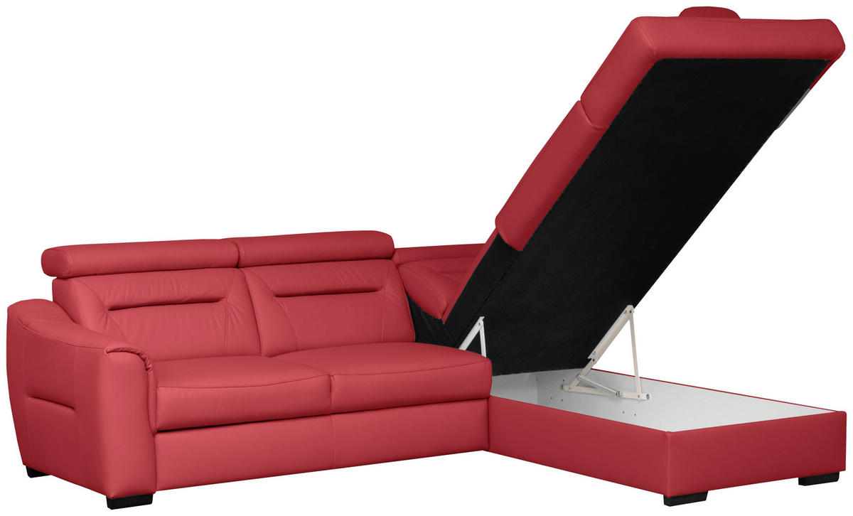 ECKSOFA Lederlook Echtleder Rot  - Wengefarben/Rot, Design, Leder/Holz (260/212cm) - Celina Home