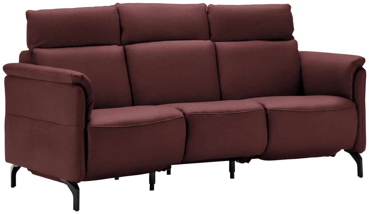 TRAPEZSOFA in Echtleder Bordeaux  - Bordeaux/Schwarz, Konventionell, Leder/Metall (221/103/95cm) - Dieter Knoll