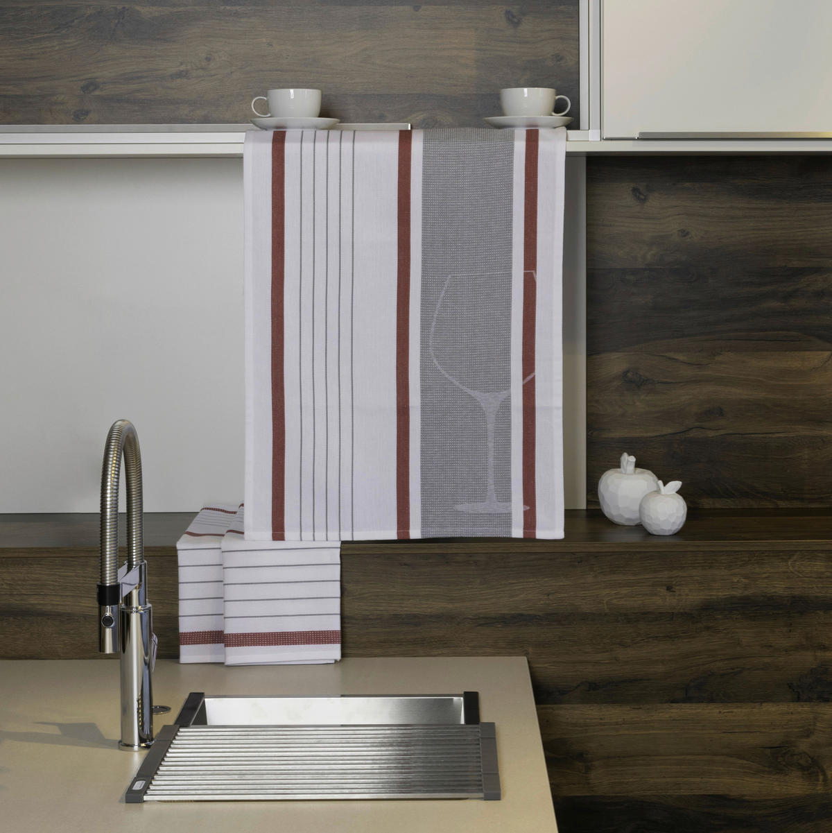 GESCHIRRTUCH-SET Rot, Weiß, Hellgrau  - Rot/Hellgrau, Basics, Textil (50/0,5/70cm)