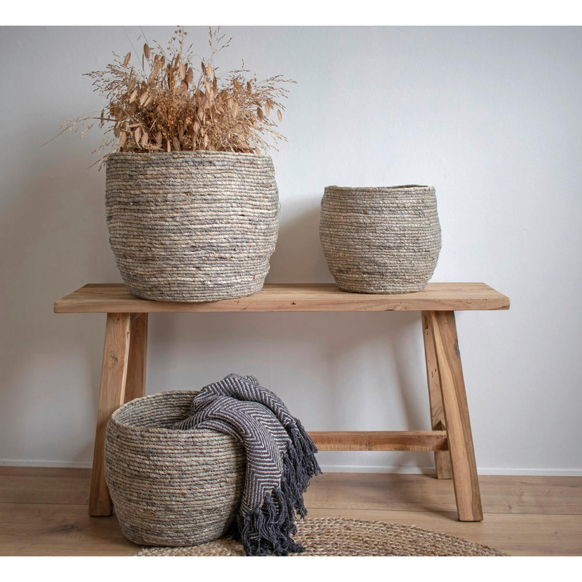 KORBSET  - Grau, Design, Holz (24cm)