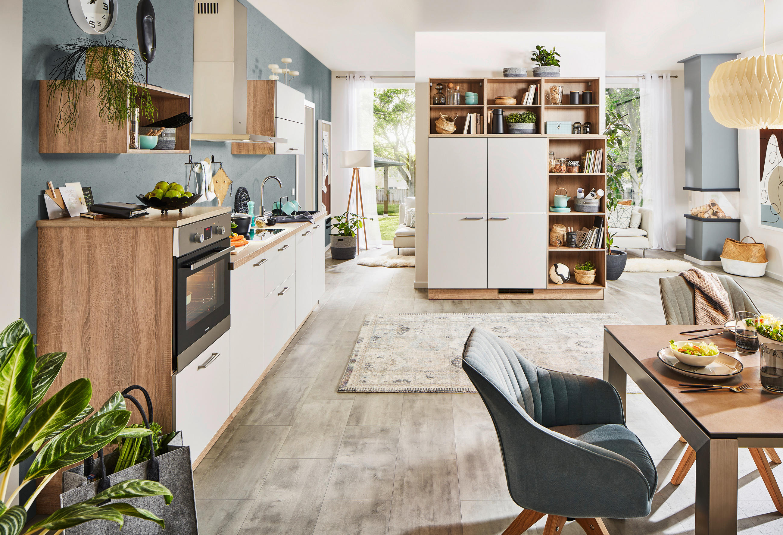 KÜCHENLEERBLOCK  325/180 cm  in Eichefarben, Hellgrau  - Edelstahlfarben/Eichefarben, MODERN, Holzwerkstoff/Metall (325/180cm) - Welnova