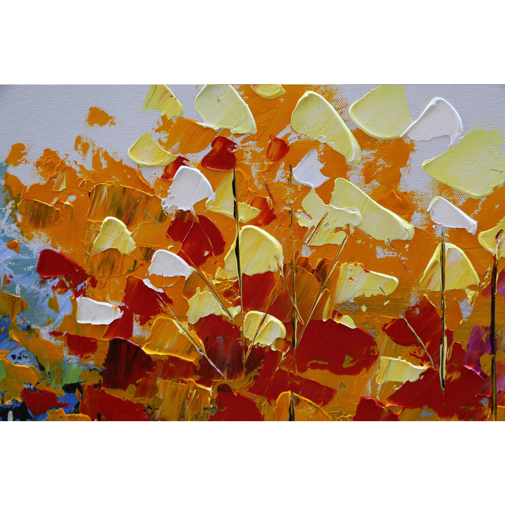 Thumbnail - Monee Ölgemälde, Blau, Gelb, Lila, Rot, Holz, Textil, Tanne, vollmassiv, rechteckig, 150x55 cm, handgemalt, Keilrahmen, ...