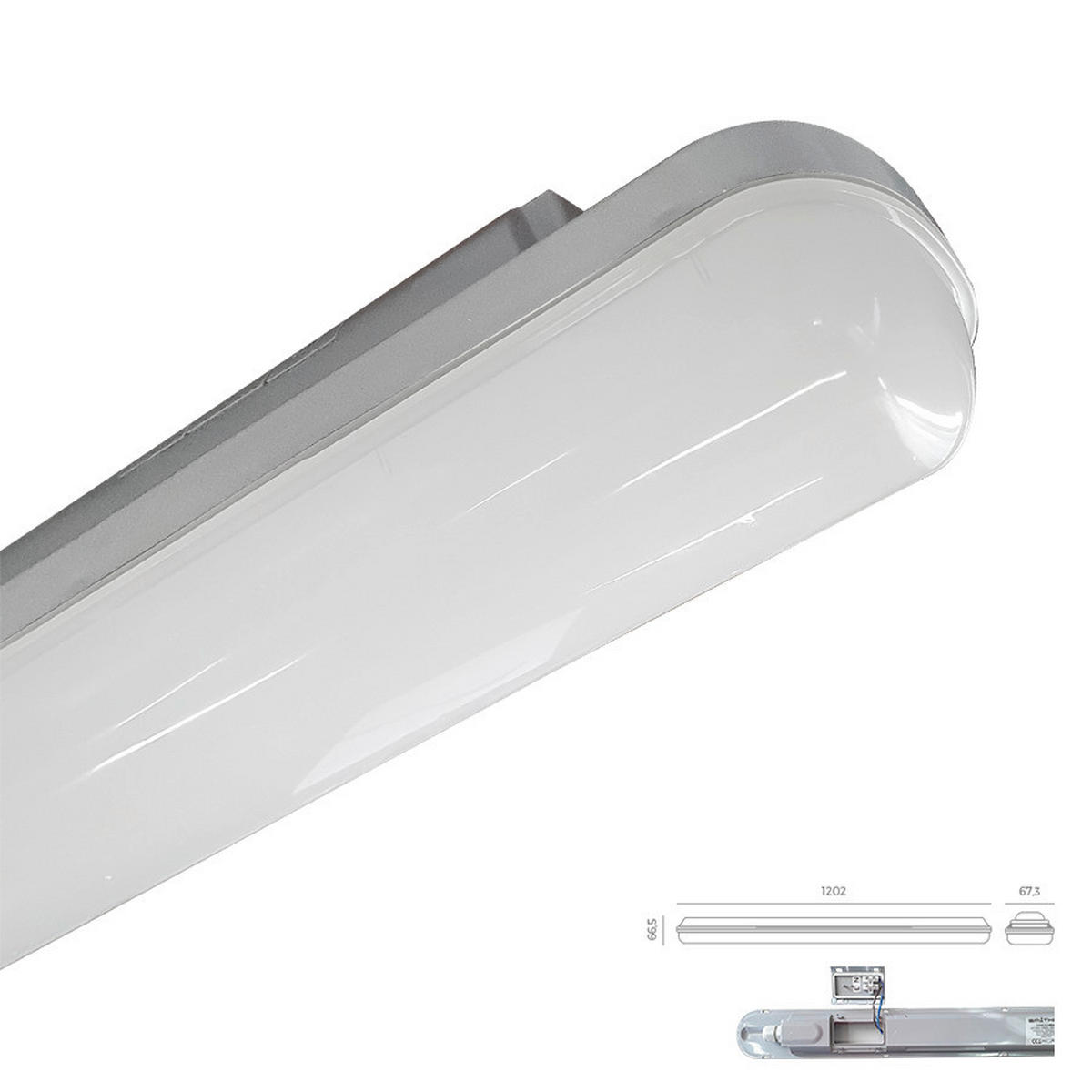 LED MENNYEZETI LÁMPA - opál/szürke, Basics, műanyag (120/67/66cm)