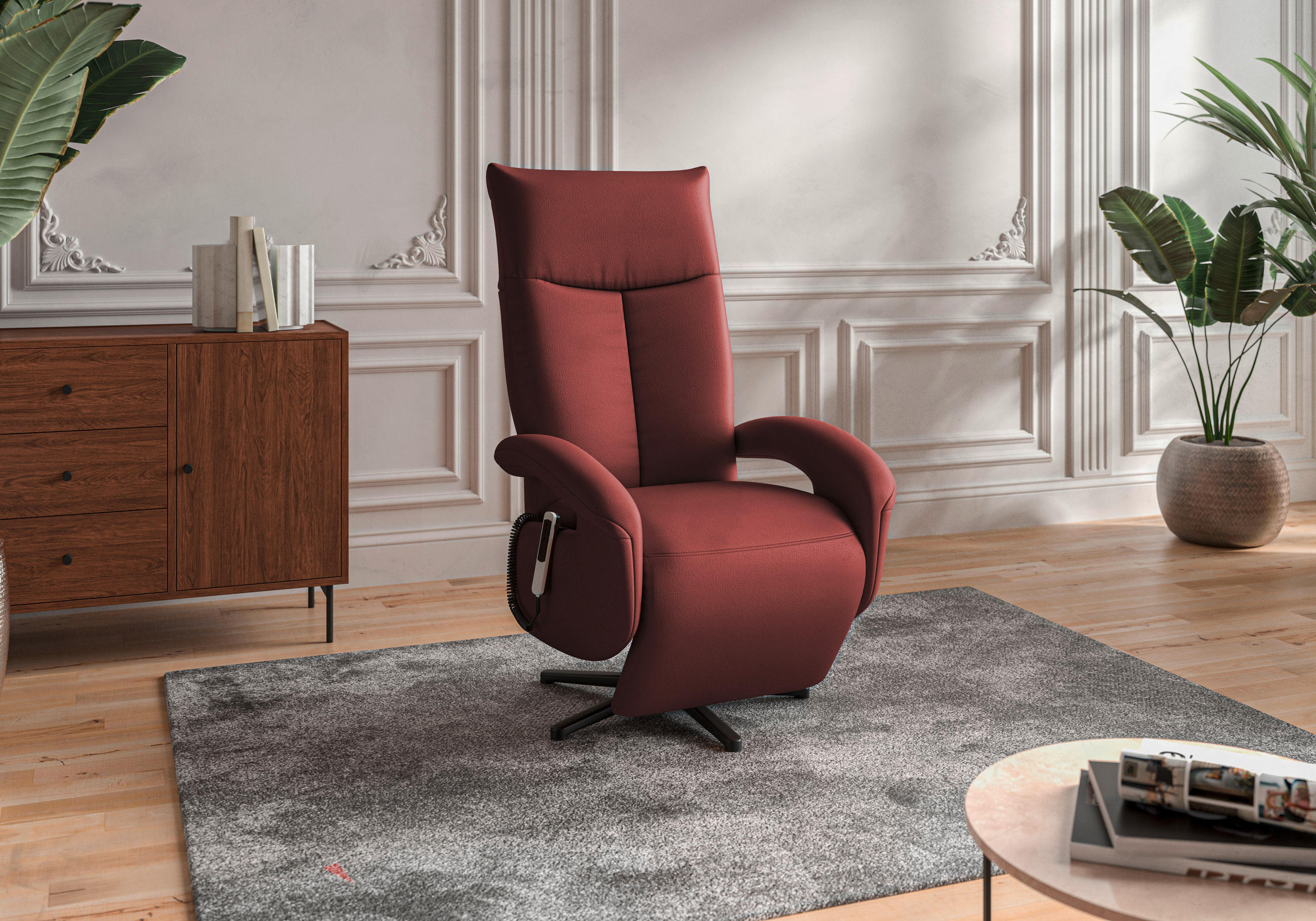 SESSEL in Echtleder Rotbraun  - Rotbraun/Schwarz, Konventionell, Leder/Metall (74/112/82cm) - Sit & More