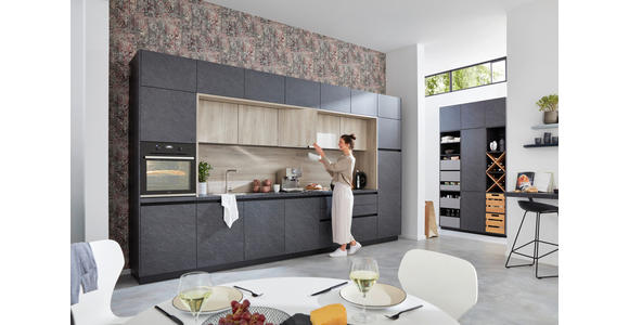 EINBAUKÜCHE   - Schieferfarben/Eschefarben, Basics, Holzwerkstoff - Novel