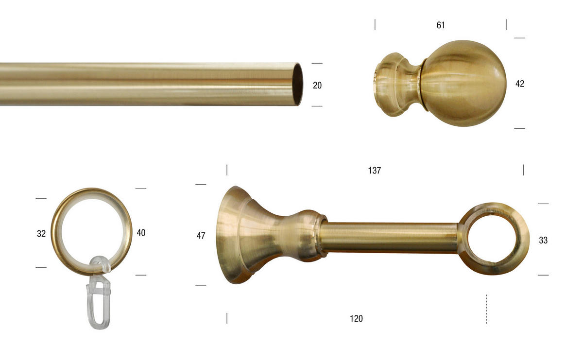 VORHANGSTANGE 185 cm  - Messingfarben, KONVENTIONELL, Metall (185cm)