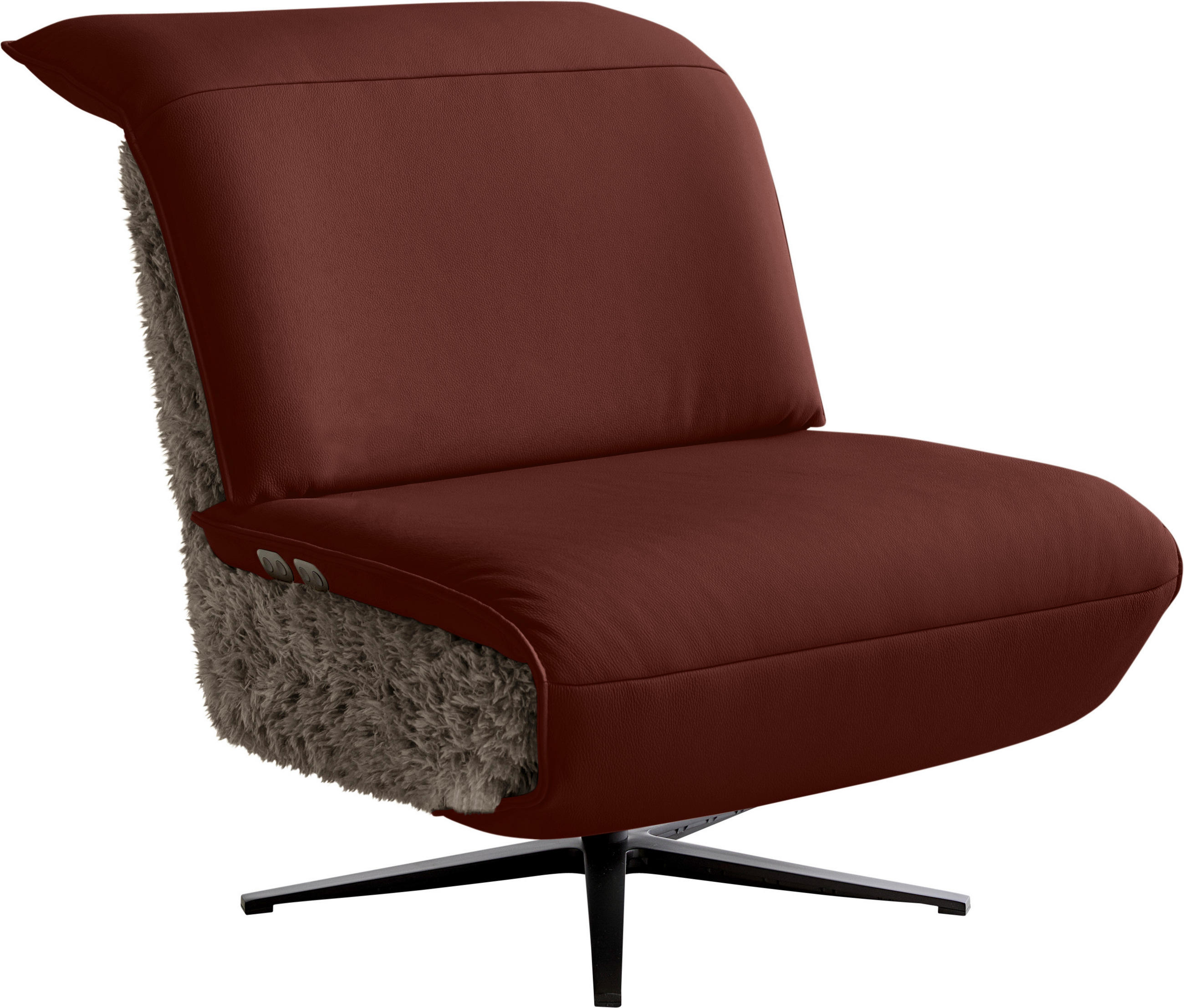 SESSEL Hochflor Echtleder Braun, Rot  - Rot/Schwarz, Design, Leder/Textil (84/65/91cm) - Koinor