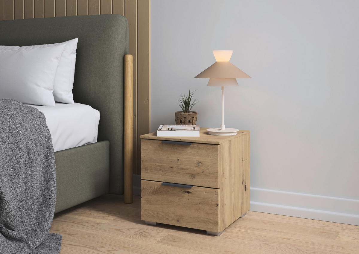 NACHTKÄSTCHEN 40/42/42 cm  in Eiche Artisan  - Alufarben/Eiche Artisan, MODERN, Holzwerkstoff (40/42/42cm) - Rauch Möbel