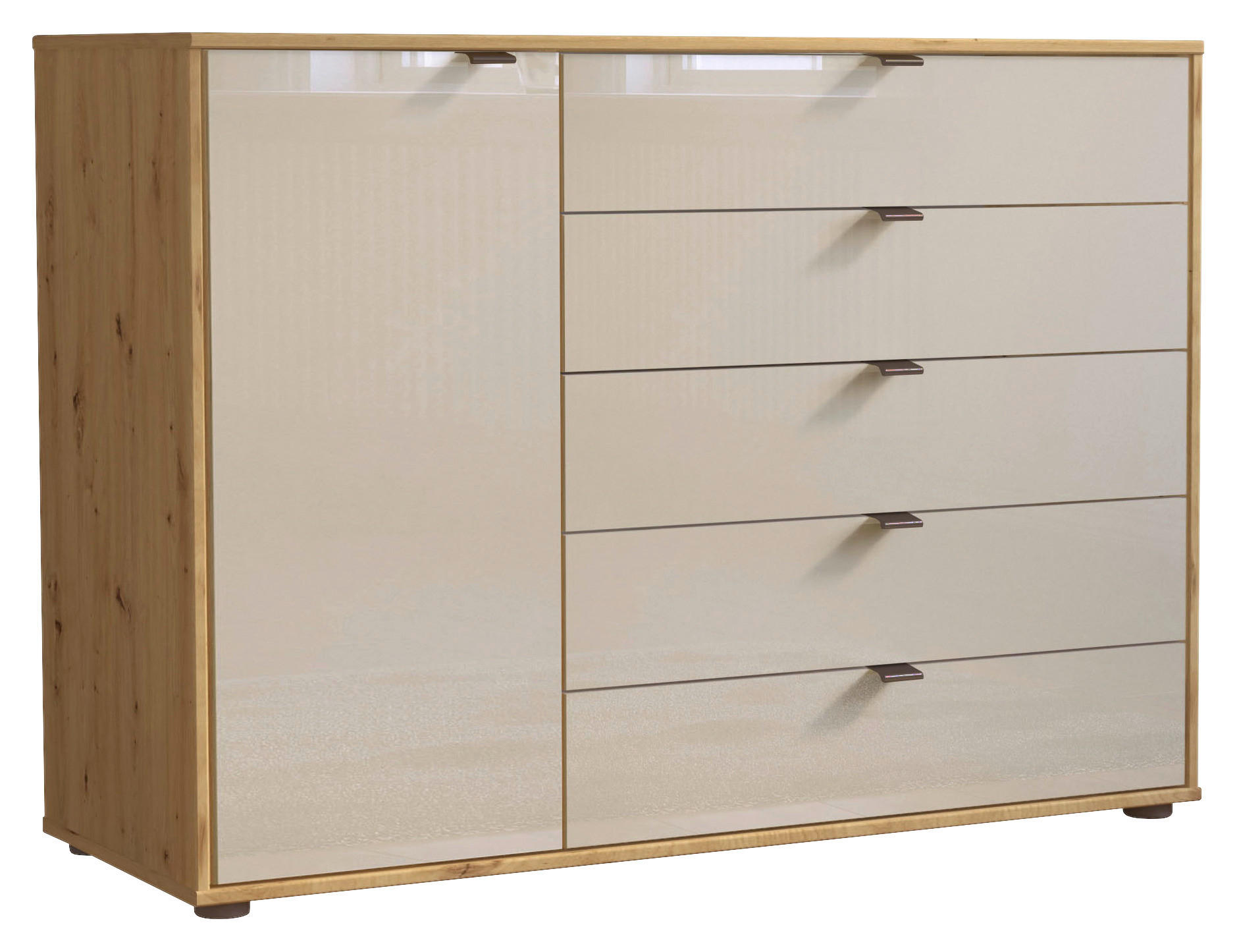 KOMMODE , 120/86/43 cm, 5 Schublade(n)  - Schieferfarben/Eiche Bianco, Design, Glas/Holzwerkstoff (120/86/43cm) - Novel