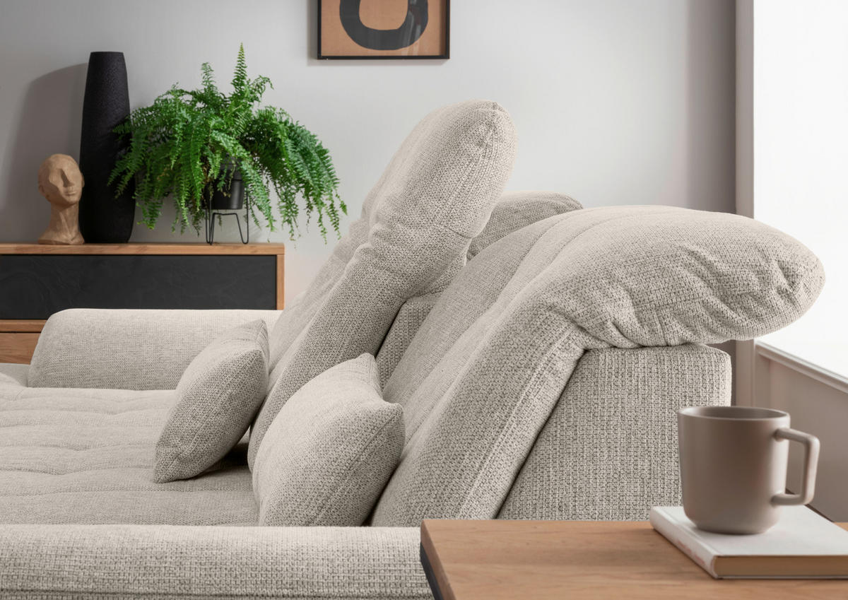 ECKSOFA Beige Chenille  - Chromfarben/Beige, MODERN, Textil/Metall (184/314cm) - Livetastic