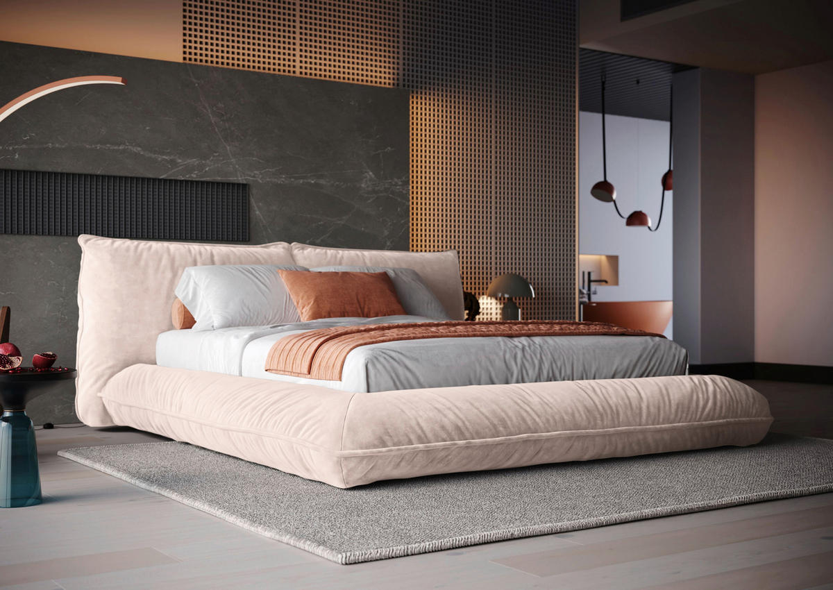 POLSTERBETT 180/200 cm,  in Hellrosa,  - Hellrosa/Schwarz, Design, Textil/Metall (180/200cm) - Belluti