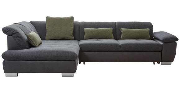 ECKSOFA Dunkelgrau Chenille Rücken echt, Kopfteilverstellung, Sitztiefenverstellung  - Chromfarben/Dunkelgrau, Design, Textil (242/313cm) - Xora