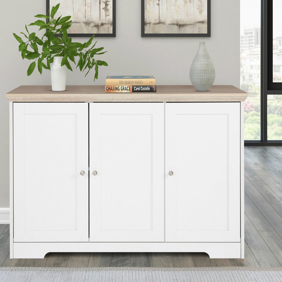 SIDEBOARD NANTES 118/80/39 cm  - Eichefarben/Silberfarben, Design, Holzwerkstoff/Metall (118/80/39cm) - Livetastic
