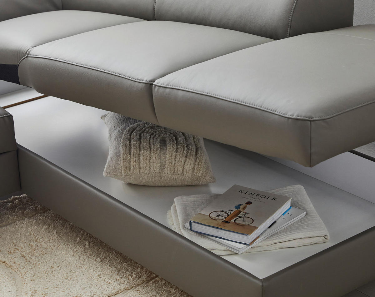 ECKSOFA in Lederlook Kombination Echtleder/Lederlook Schlammfarben  - Schlammfarben/Schwarz, Design, Leder/Textil (256/220cm) - Celina Home