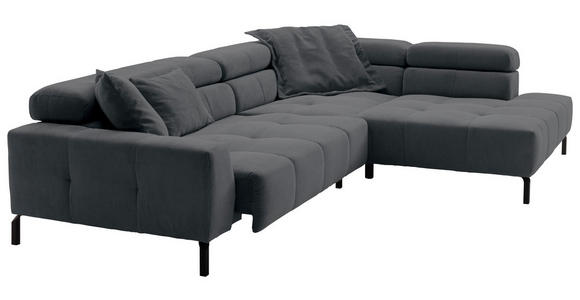 ECKSOFA Anthrazit Feincord  - Anthrazit/Schwarz, KONVENTIONELL, Textil/Metall (311/219cm) - Hom`in