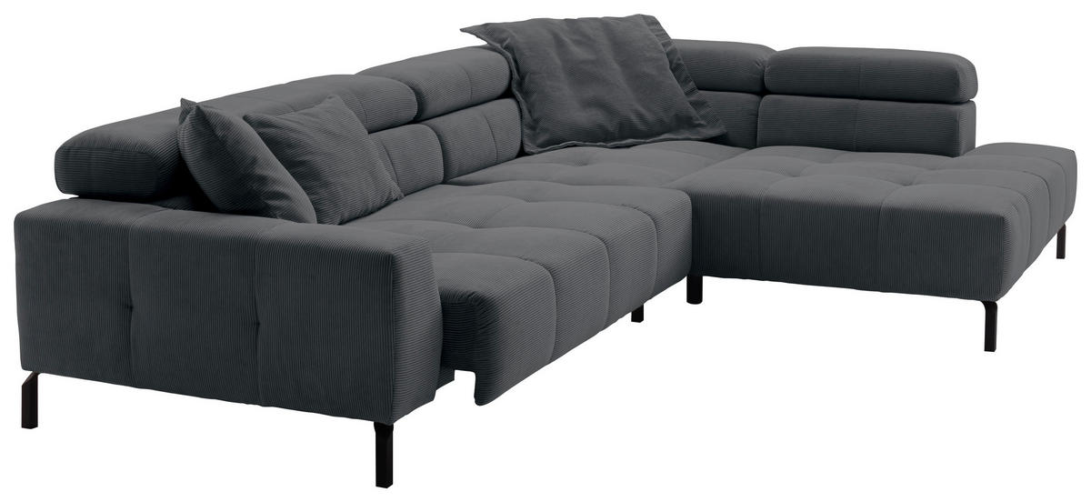 ECKSOFA in Feincord Anthrazit  - Anthrazit/Schwarz, Konventionell, Textil/Metall (311/219cm) - Hom`in