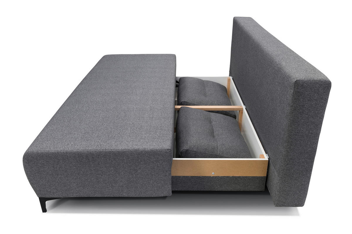 BOXSPRINGSOFA  mit Schlafen auf Sitzhöhe Mikrofaser Dunkelgrau  - Dunkelgrau/Schwarz, MODERN, Textil/Metall (201/100/105cm) - MID.YOU