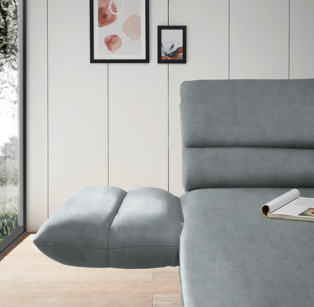 ECKSOFA in Flachgewebe Hellblau  - Schwarz/Hellblau, Design, Textil/Metall (176-217/279-327cm) - Dieter Knoll