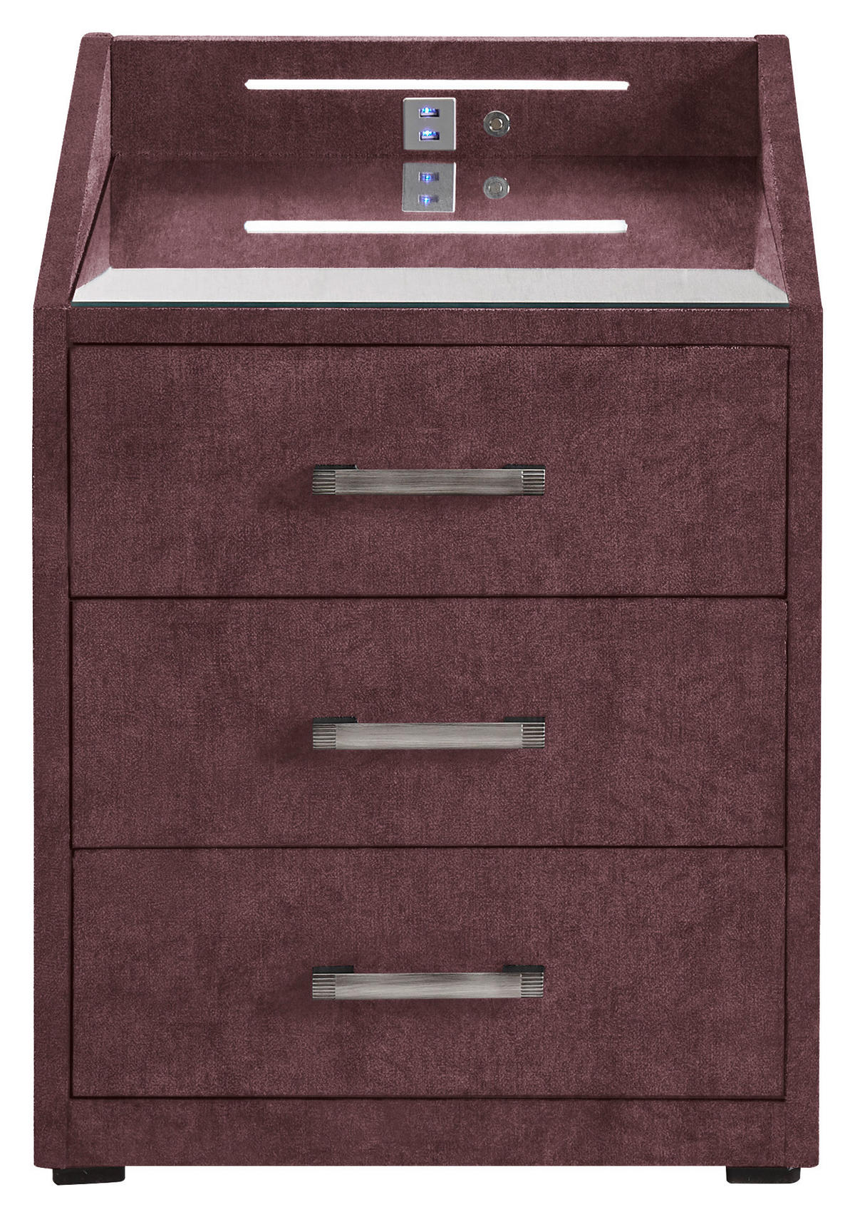 NACHTTISCH  in Aubergine  - Silberfarben/Aubergine, Modern, Holzwerkstoff/Kunststoff (47cm) - MID.YOU