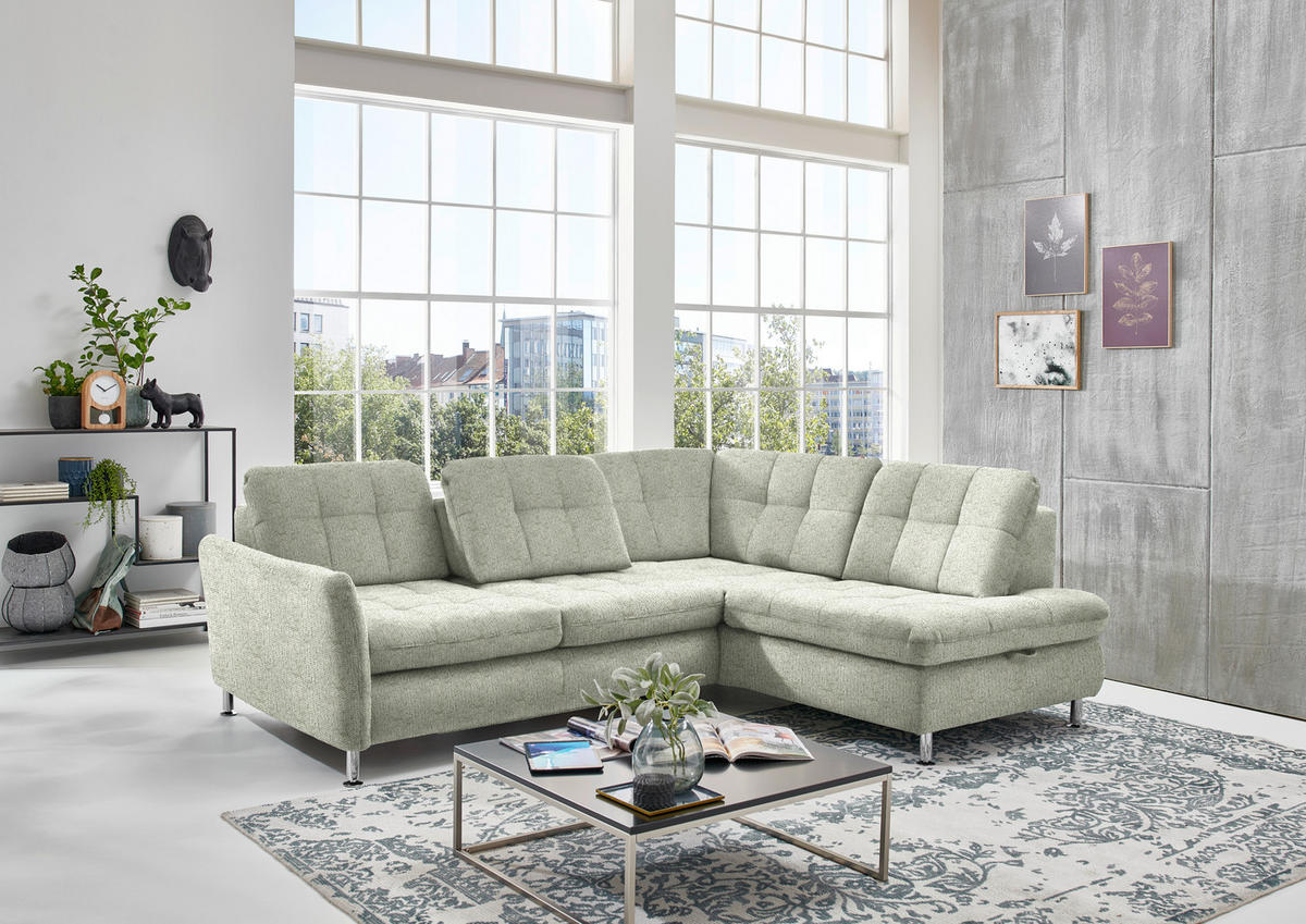 ECKSOFA in Webstoff Grün  - Chromfarben/Grün, Konventionell, Textil/Metall (242/210cm) - Beldomo Style