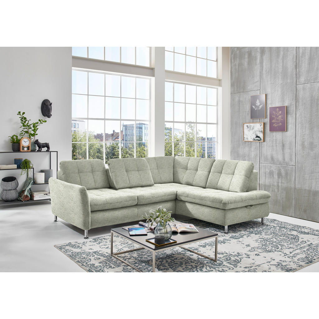 Thumbnail - Beldomo Style Ecksofa, Grün, Textil, 3-Sitzer, Ottomane rechts, L-Form, 242x210 cm, Goldenes M, Bettkasten erhältlich, S...