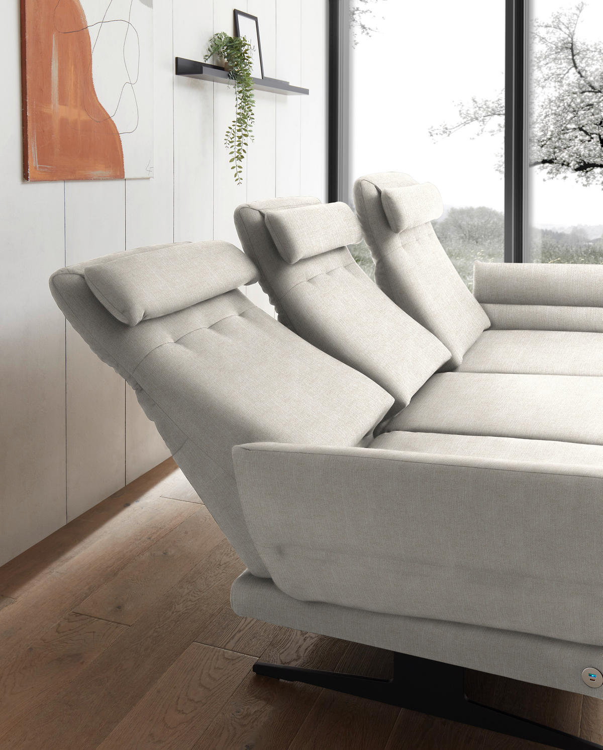 ECKSOFA in Flachgewebe Naturfarben  - Schwarz/Naturfarben, Design, Textil/Metall (279-327/176-217cm) - Dieter Knoll