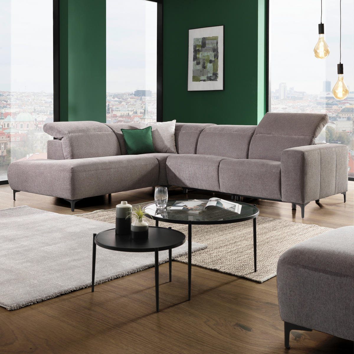 ECKSOFA in Flachgewebe Dunkelgrau  - Dunkelgrau/Schwarz, Design, Textil/Metall (238/290cm) - Pure Home Lifestyle