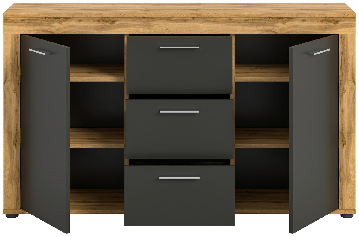 SIDEBOARD 125/80/35 cm  - ek Wotan/silver, Design, trämaterial/plast (125/80/35cm) - MID.YOU