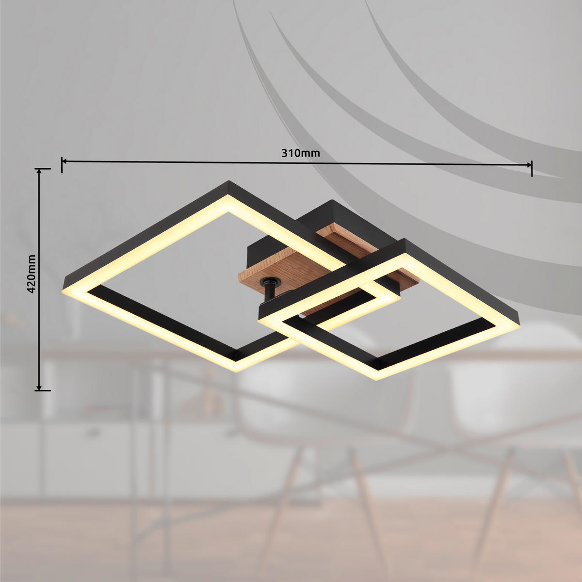 LED-DECKENLEUCHTE    42/31/8 cm  - Dunkelbraun/Opal, Basics, Holzwerkstoff/Kunststoff (42/31/8cm) - Globo