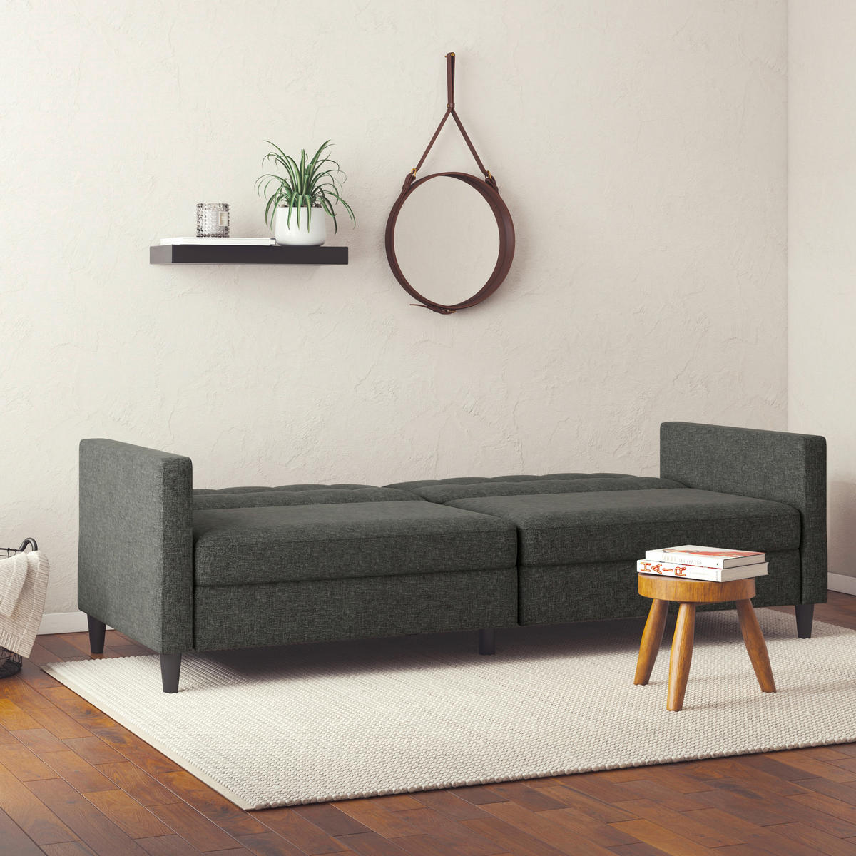 SCHLAFSOFA HANNOVER in Webstoff, Leinenoptik Anthrazit Vintage, Skandinavisch, Modern  - Anthrazit/Schwarz, Basics, Kunststoff/Textil (203/82/83cm) - Livetastic
