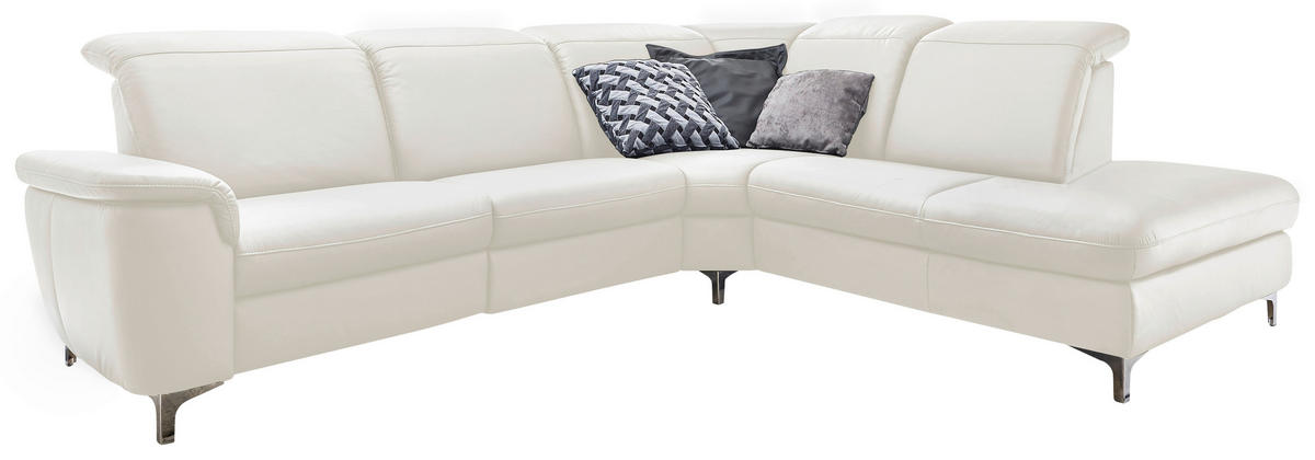 ECKSOFA in Echtleder Weiß  - Alufarben/Weiß, Design, Leder/Metall (292/242cm) - Cantus