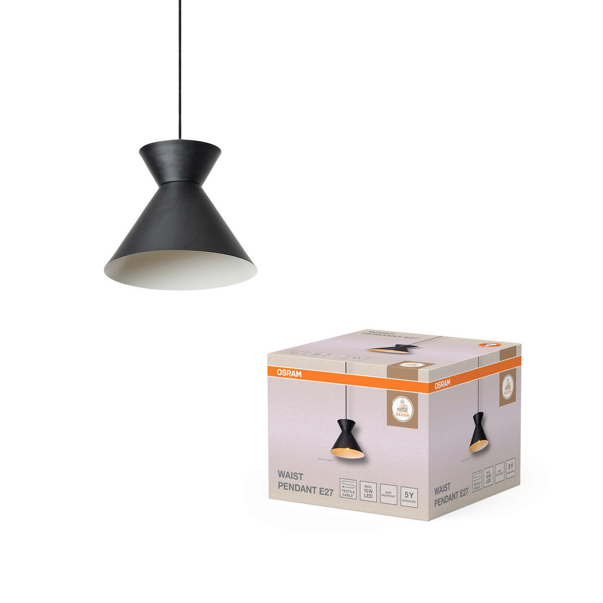 HÄNGELEUCHTE 20/150 cm  - Schwarz, Basics, Metall (20/150cm) - Osram