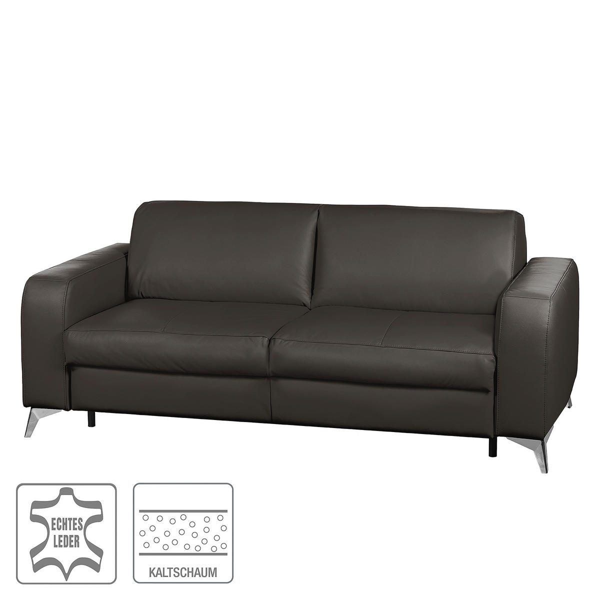 SCHLAFSOFA in Echtleder Dunkelbraun  - Dunkelbraun/Silberfarben, Design, Leder/Metall (204/84/104cm) - Livetastic