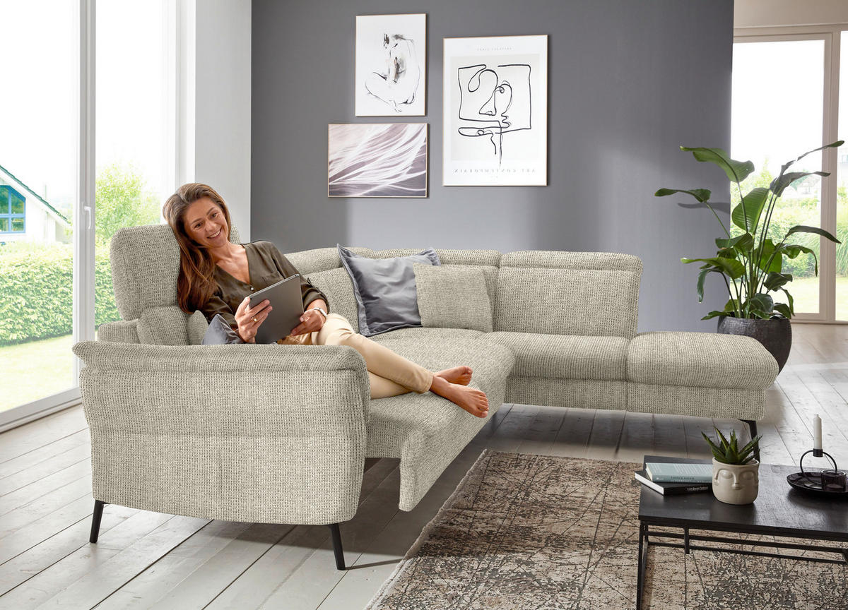 ECKSOFA in Struktur Beige  275/235 cm  - Beige/Schwarz, MODERN, Textil/Metall (275/235cm) - Cantus