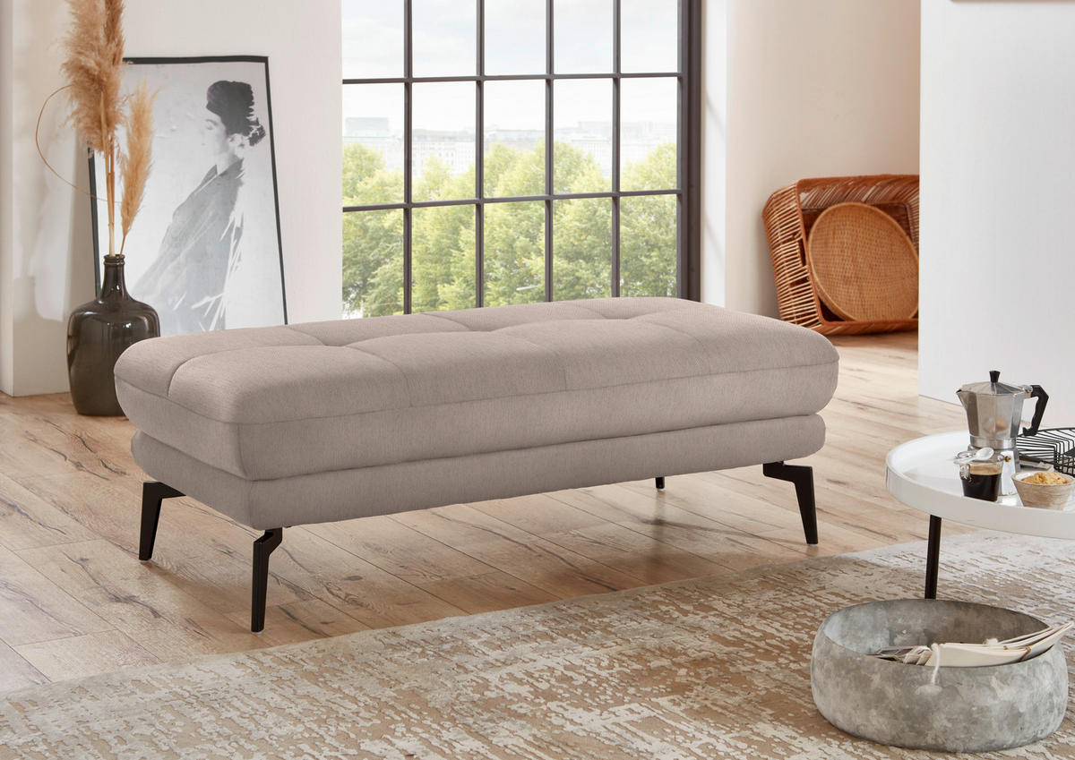 HOCKER in Textil Naturfarben  - Schwarz/Naturfarben, Design, Textil/Metall (132/45/68cm) - Beldomo Style