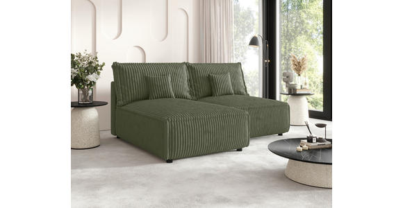 ECKSOFA Olivgrün Cord Zierkissen, Rückenkissen, Schlaffunktion, Rücken echt  - Schwarz/Olivgrün, MODERN, Kunststoff/Textil (153/200cm) - Xora