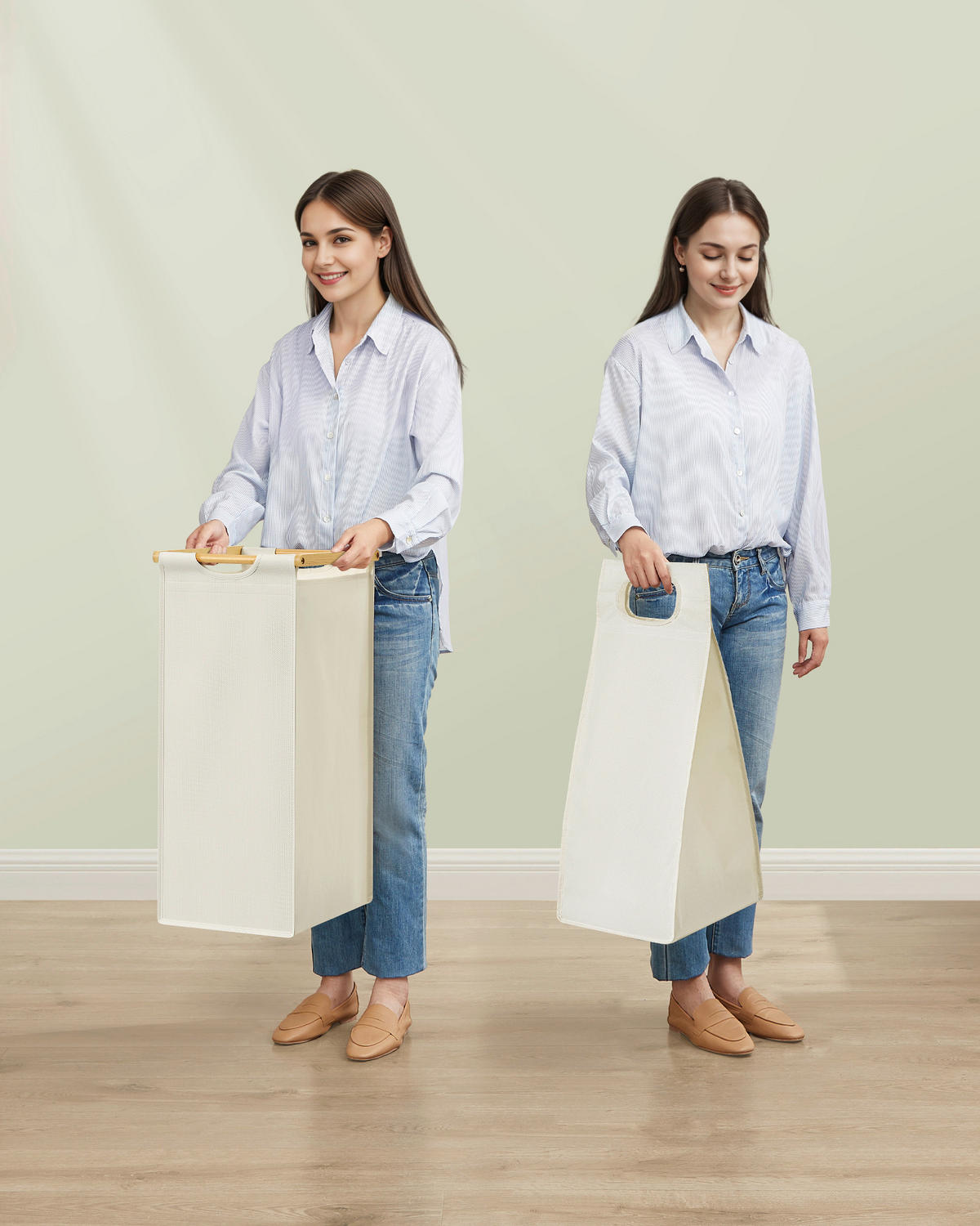 KÔŠ NA BIELIZEŇ, écru - écru, Basics, textil/prírodné materiály (63/78/33cm)