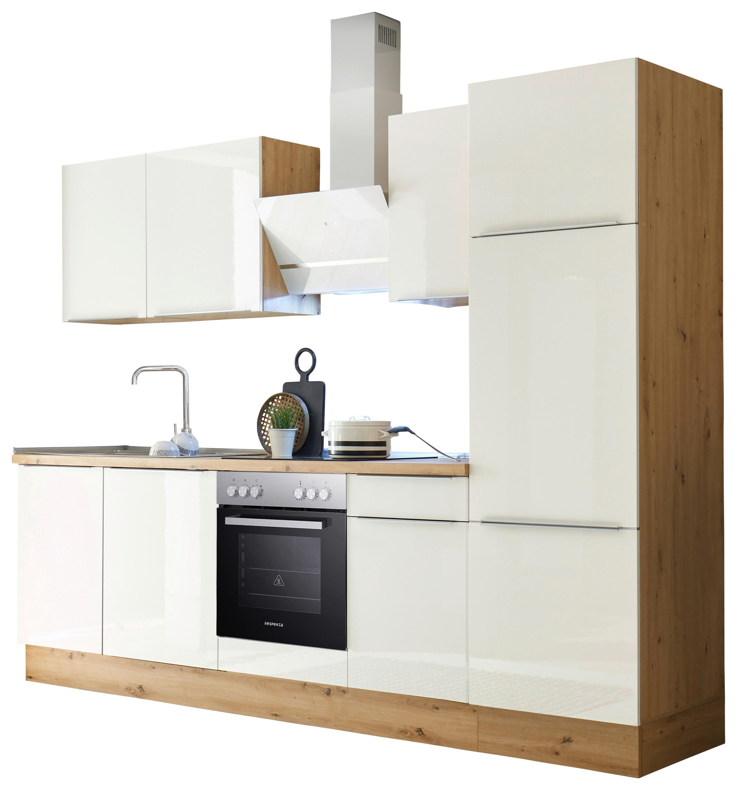 KÜCHENBLOCK 280/211/60 cm   in Eiche Artisan, Weiß Hochglanz  - Weiß Hochglanz/Alufarben, LIFESTYLE, Holzwerkstoff/Kunststoff (280/211/60cm) - Respekta