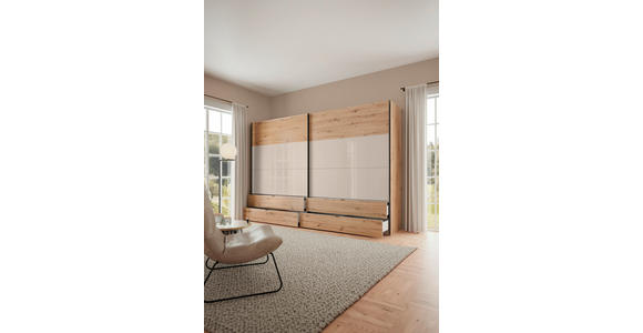 SCHWEBETÜRENSCHRANK 252/222/68 cm 2-türig Eiche Artisan, Elfenbein  - Elfenbein/Schwarz, Design, Glas/Holzwerkstoff (252/222/68cm) - Dieter Knoll