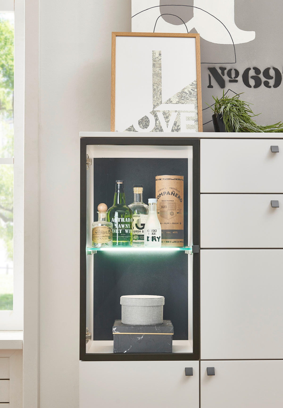HIGHBOARD  in 86/123/42 cm  - Schwarz/Grauweiss, Lifestyle, Glas/Holzwerkstoff (86/123/42cm) - Valdera