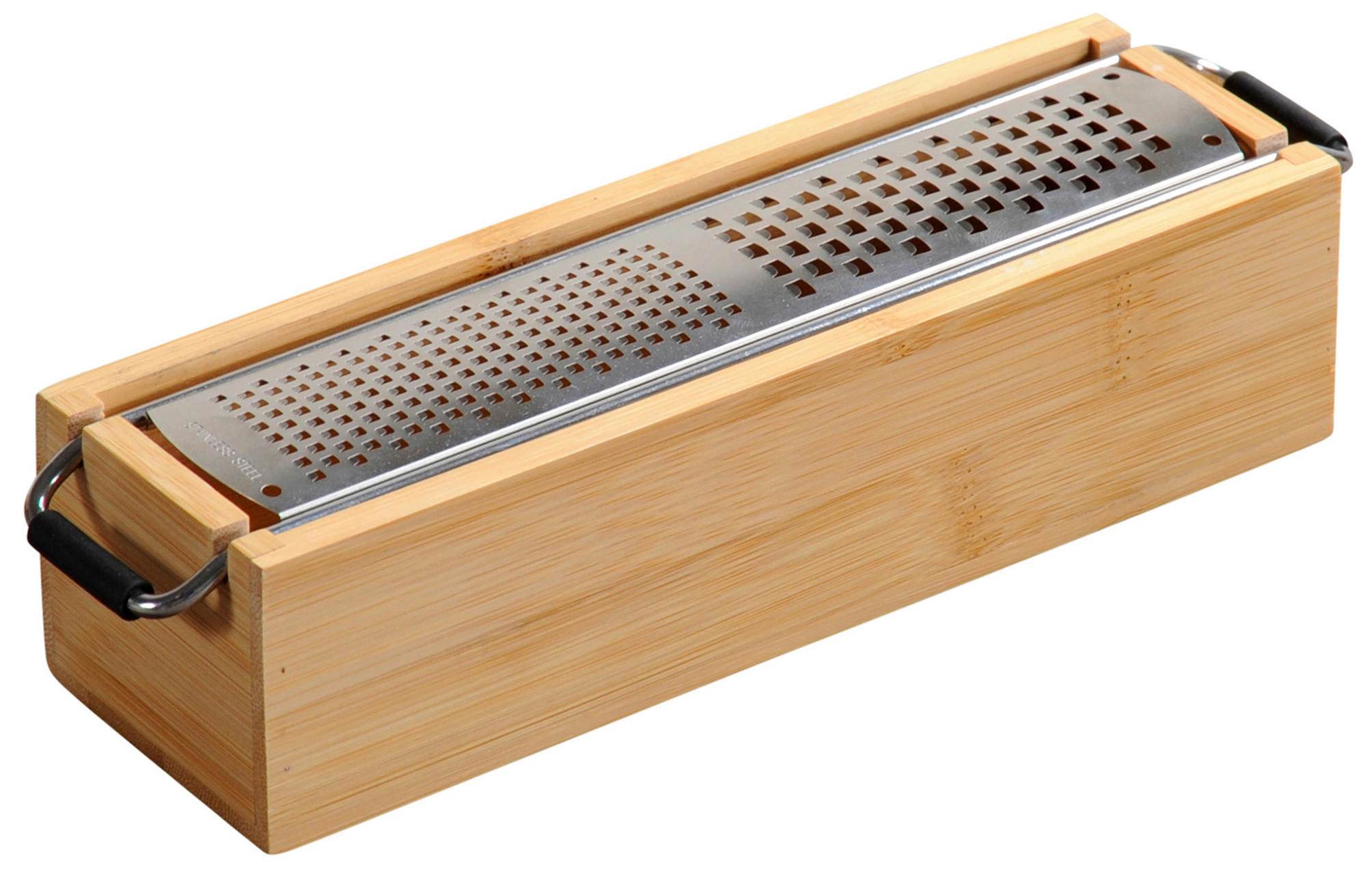 Käsereibe 25cm Bambus Echtholz Auffangbehälter