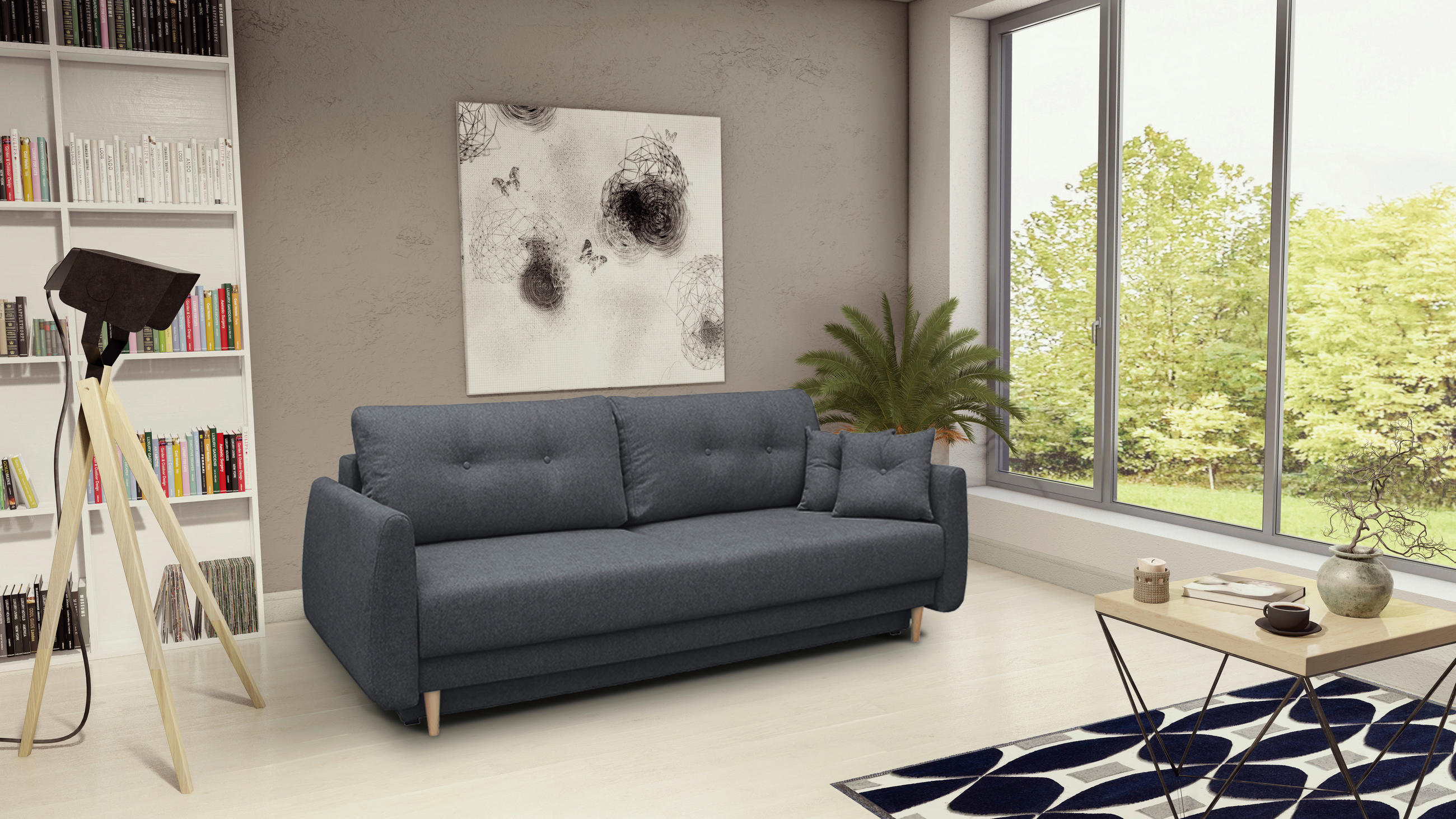 SCHLAFSOFA Webstoff Graphitfarben  - Buchefarben/Graphitfarben, KONVENTIONELL, Holz/Textil (220/90/95cm) - Carryhome