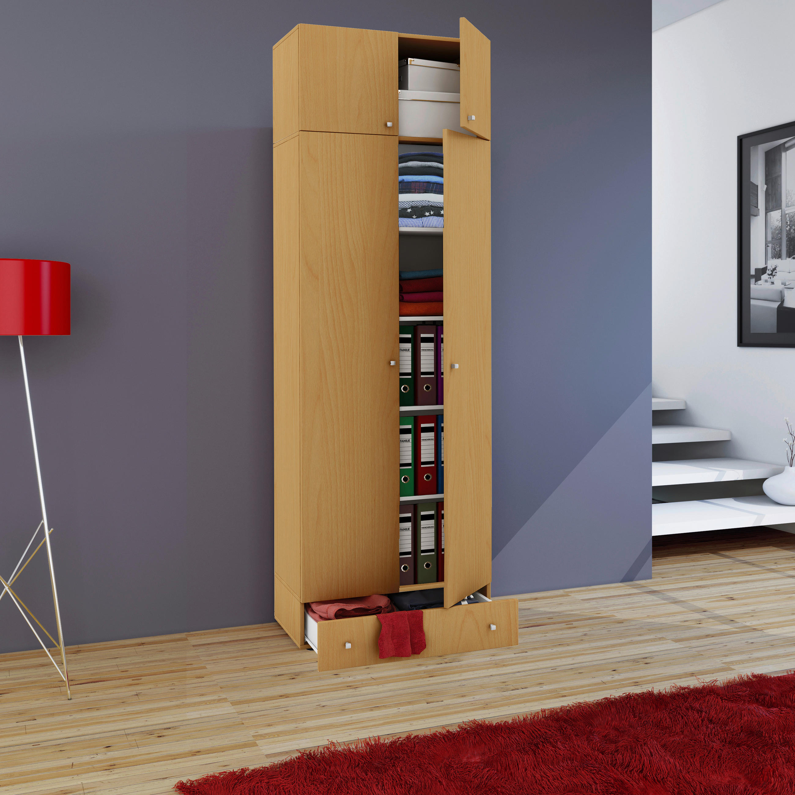 MEHRZWECKSCHRANK  in Buchefarben  - Buchefarben/Silberfarben, MODERN, Holzwerkstoff/Kunststoff (70/238/39cm) - MID.YOU