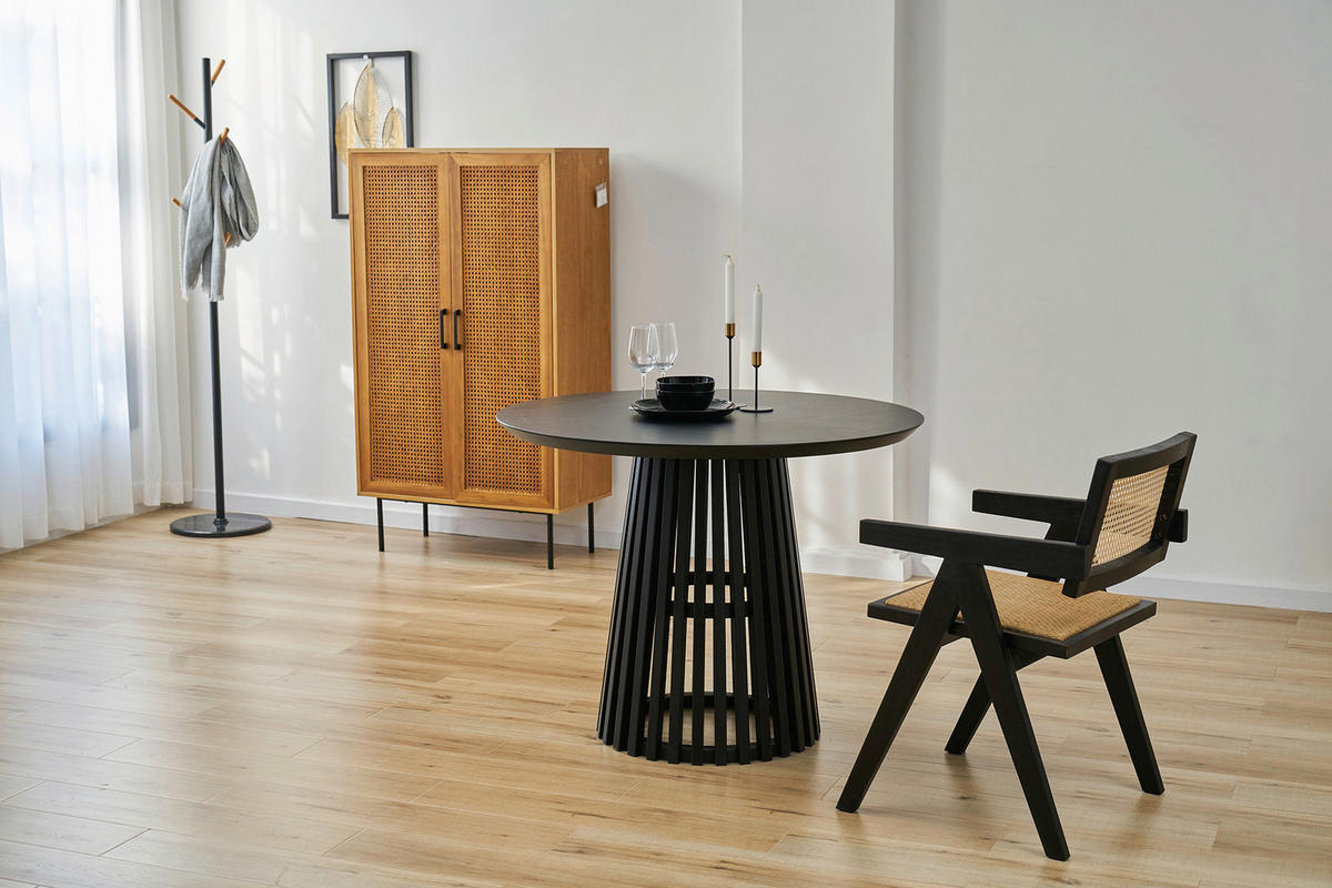 ESSTISCH 100/100/77 cm Echtholz  Holz rund Schwarz  - Schwarz, MODERN, Holz (100/100/77cm) - MID.YOU
