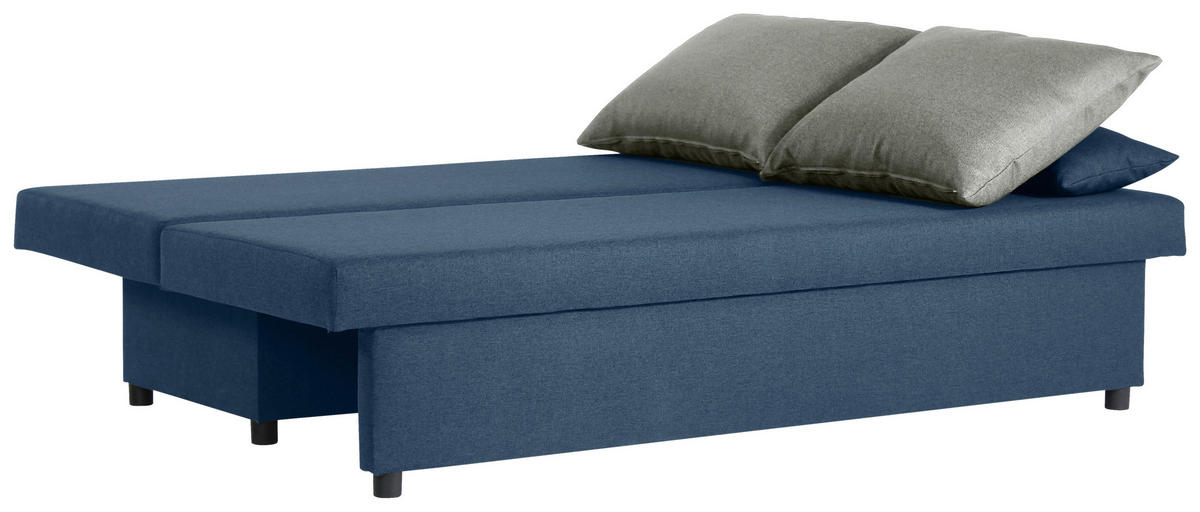 SCHLAFSOFA NEO Webstoff Blau, Grau  inkl. Rückenkissen, Armlehnenkissen, Bettkasten  - Blau/Schwarz, Basics, Kunststoff/Textil (192/82/82cm) - P & B