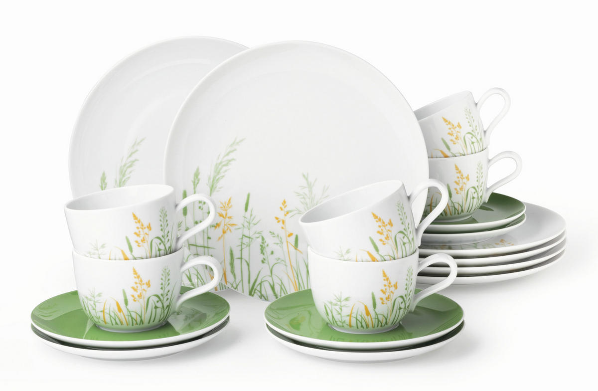 SERVIS ZA KAVU    LIBERTY MEADOW GRASSES  18-dijelni  - bijela/zelena, Basics, keramika - Seltmann Weiden
