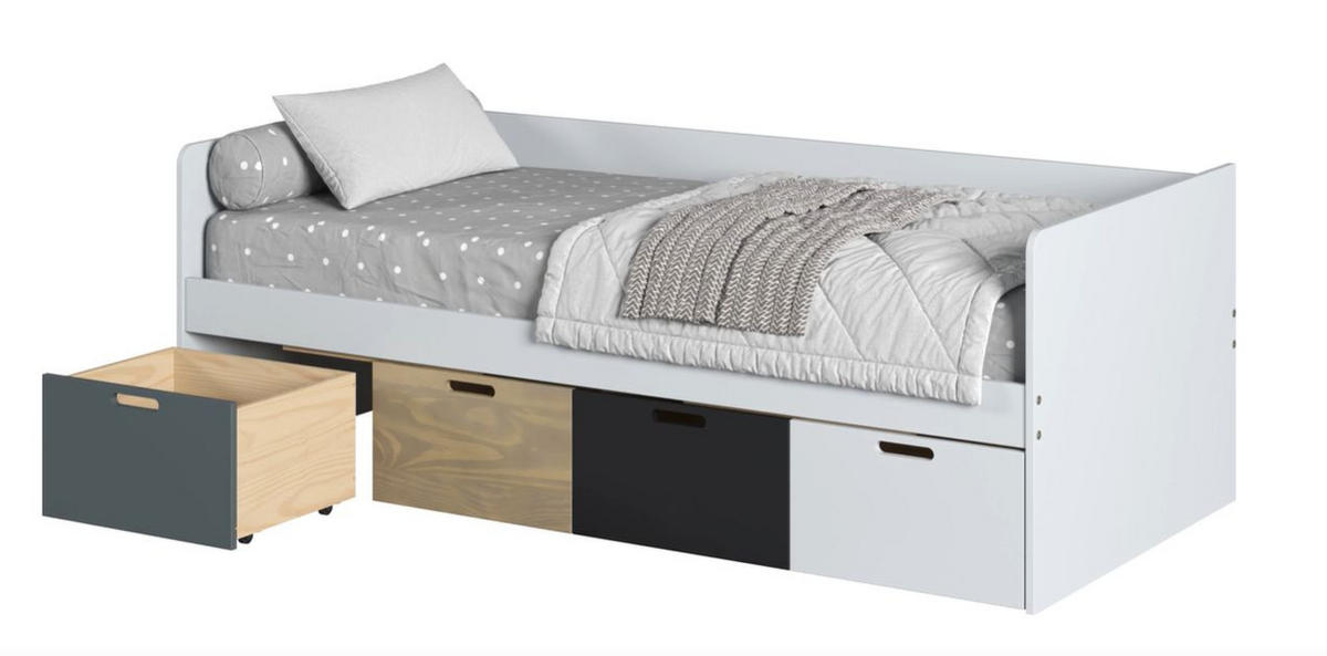 TÁROLÓS ÁGY 90/200 cm  szürke, natúr színű, fekete  - natúr színű/fekete, Modern, faalapú anyag/fa (90/200cm) - MID.YOU